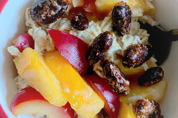 Overnight Oats with Stone Fruit and Caramelized Cacao Beans Recipe