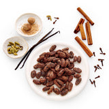 Good King Love Organic Cacao Bean Snack Ingredients - Whole, peeled, organic cacao beans lightly caramelized with cinnamon, clove, nutmeg, cardamom and vanilla.