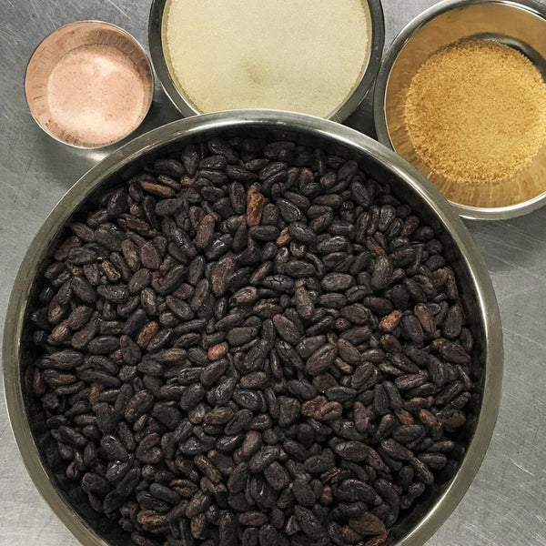 Organic Peeled Cacao Beans, Cane Sugar and Himalayan Salt
