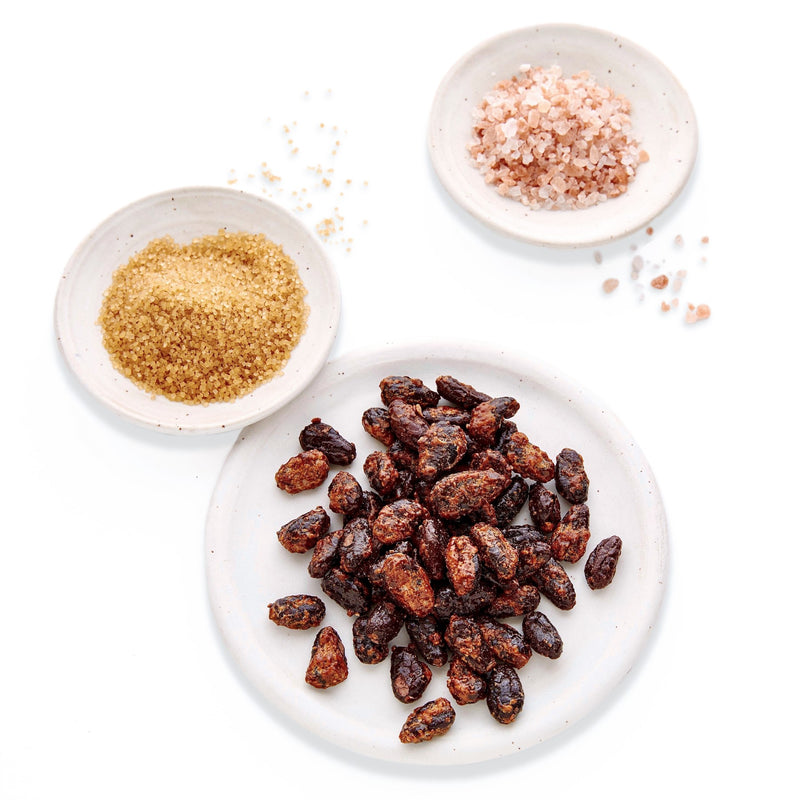 Good King Snacking Cacao - Sweet & Salty - Cane Sugar and Himalayan Pink Salt on whole, peeled, roasted cacao beans